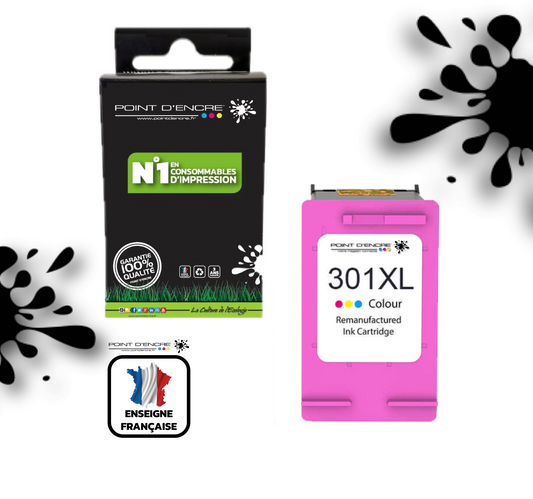 301XL / 301 - COULEUR - Grande capacité de Marque Francaise POINT D'ENCRE - Pour imprimante compatible HP (cehp)