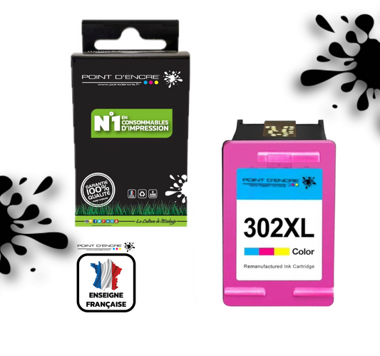 302XL / 302 - COULEUR - Grande capacité de Marque Francaise POINT D'ENCRE - Pour imprimante compatible HP (cehp)