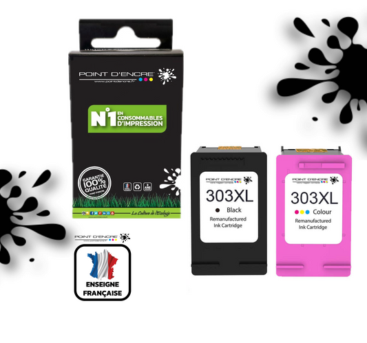 303XL / 303 - NOIR & COULEUR - Grande capacité de Marque Francaise POINT D'ENCRE - Pour imprimante compatible HP (cehp)