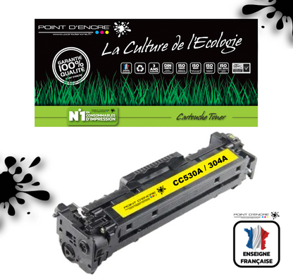 304A / CC530A - JAUNE - Grande capacité Marque Francaise POINT D'ENCRE pour Imprimantes compatibles HP (clhp)