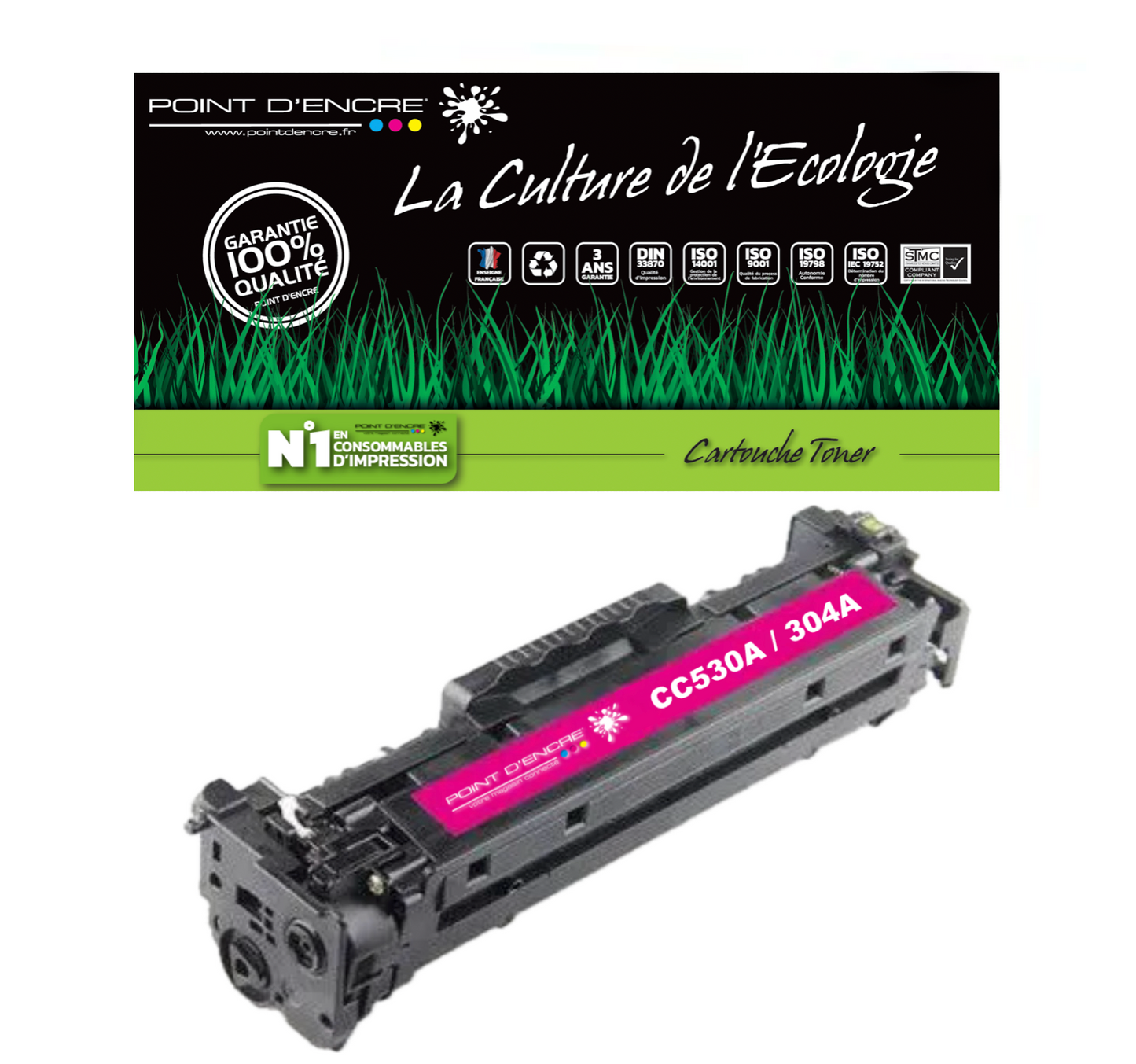 304A / CC530A - MAGENTA - Grande capacité Marque Francaise POINT D'ENCRE pour Imprimantes compatibles HP (clhp)