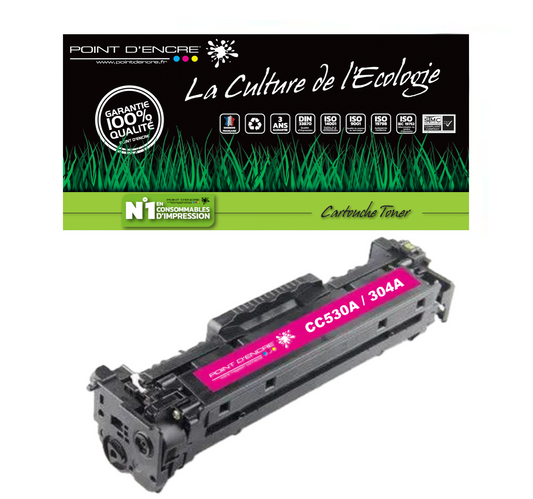 304A / CC530A - MAGENTA - Grande capacité Marque Francaise POINT D'ENCRE pour Imprimantes compatibles HP (clhp)