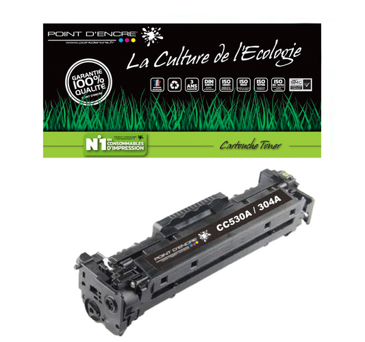 304A / CC530A - NOIR - Grande capacité Marque Francaise POINT D'ENCRE pour Imprimantes compatibles HP (clhp)