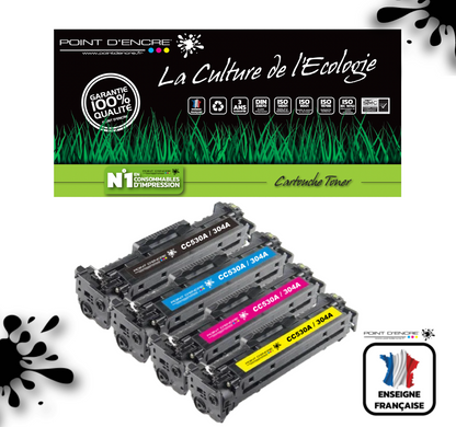 304A / CC530A - NOIR / CYAN / MAGENTA / JAUNE - Grande capacité Marque Francaise POINT D'ENCRE pour Imprimantes compatibles HP (clhp)