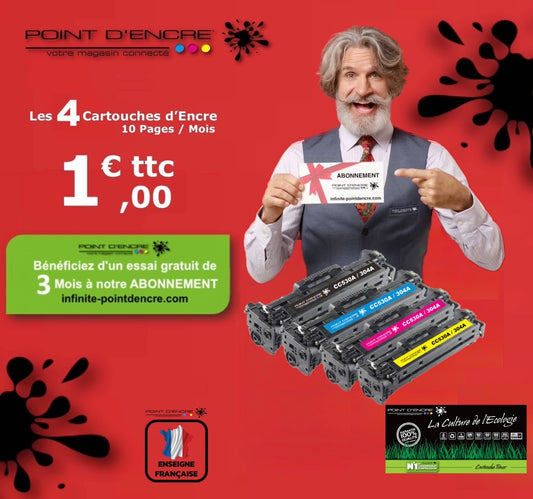 304A / CC530A - ABONNEMENT - NOIR / CYAN / MAGENTA / JAUNE - Grande capacité Marque Francaise POINT D'ENCRE pour Imprimantes compatibles HP (clhp)