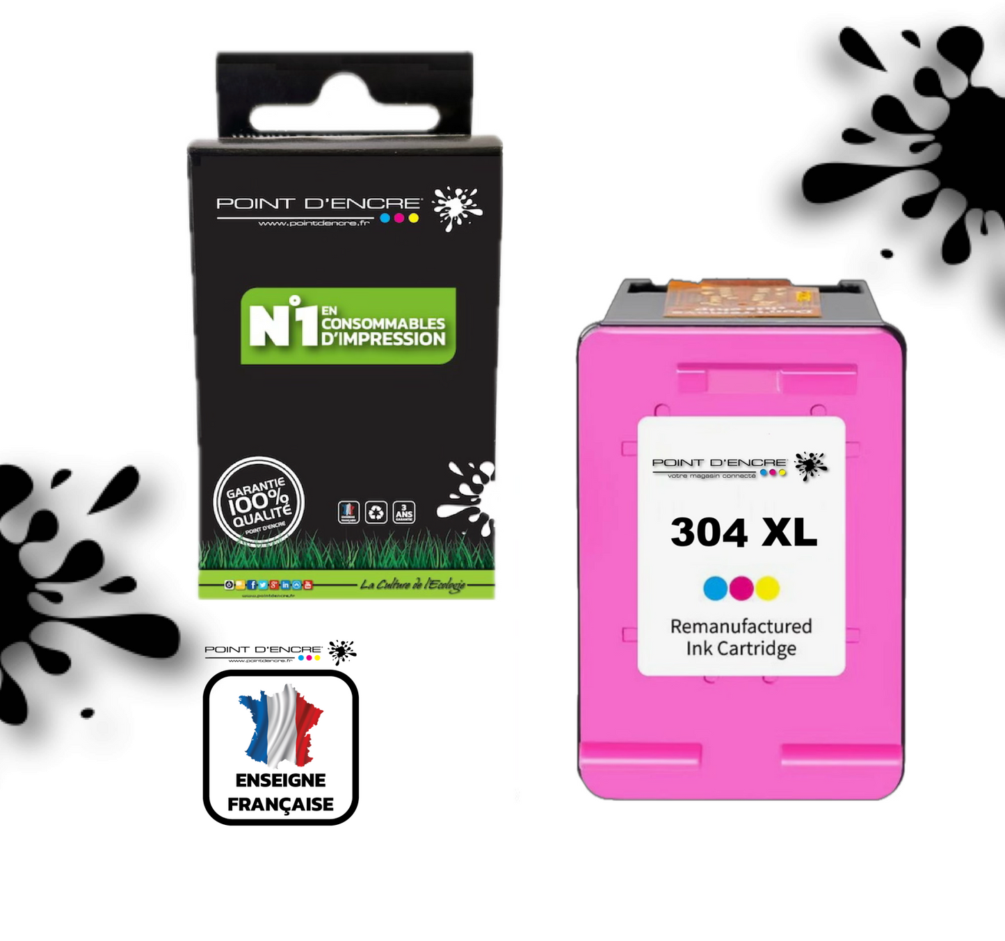 304XL / 304 - COULEUR - Grande capacité de Marque Francaise POINT D'ENCRE - Pour imprimante compatible HP (cehp)