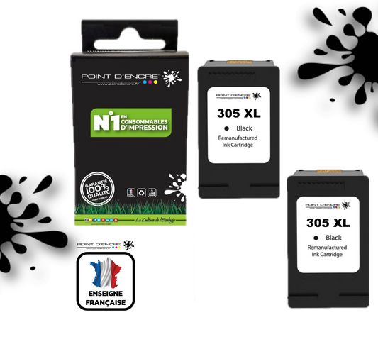 305XL / 305 - 2 X NOIR & COULEUR - Grande capacité de Marque Francaise POINT D'ENCRE - Pour imprimante compatible HP (cehp)