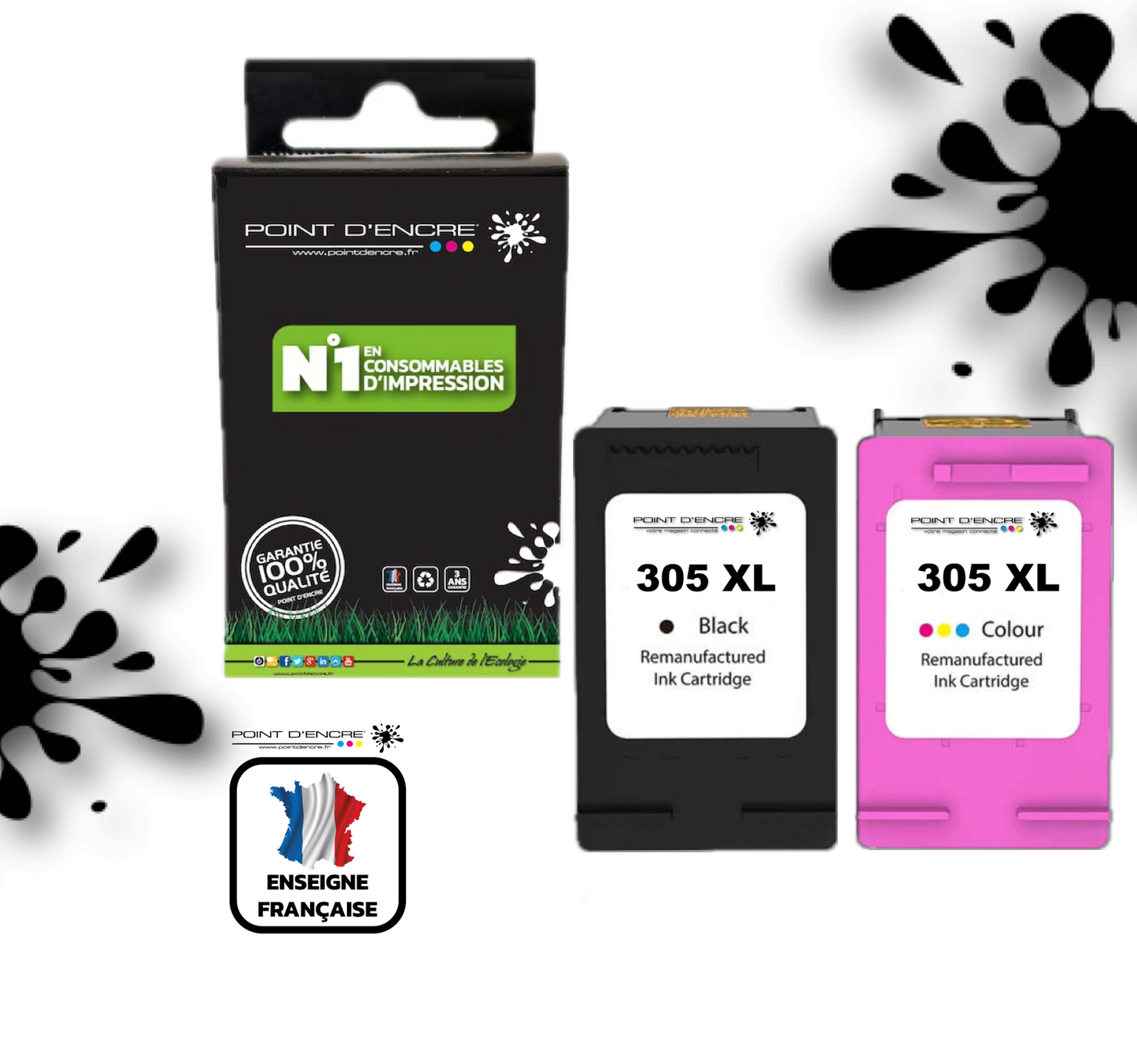 305XL / 305 Multipack de Cartouches d'encre infinite-pointdencre - Cartouches couleur /Cyan/Magenta/Jaune pour imprimante compatible HP (cehp)