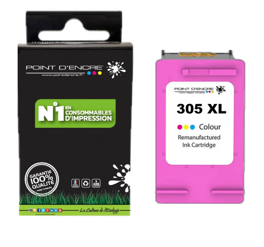 305XL / 305 - COULEUR - Grande capacité de Marque Francaise POINT D'ENCRE - Pour imprimante compatible HP (cehp)