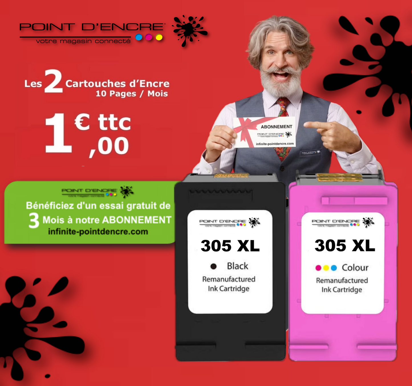 305XL / 305 Multipack de Cartouches d'encre infinite-pointdencre - Cartouches couleur /Cyan/Magenta/Jaune pour imprimante compatible HP (cehp)