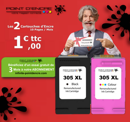 305XL / 305 Multipack de Cartouches d'encre infinite-pointdencre - Cartouches couleur /Cyan/Magenta/Jaune pour imprimante compatible HP (cehp)