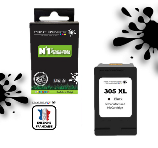 305XL / 305 - NOIR - Grande capacité de Marque Francaise POINT D'ENCRE - Pour imprimante compatible HP (cehp)