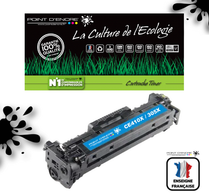 305X / CE410X - CYAN  - Grande capacité Marque Francaise POINT D'ENCRE pour Imprimantes compatibles HP (clhp)