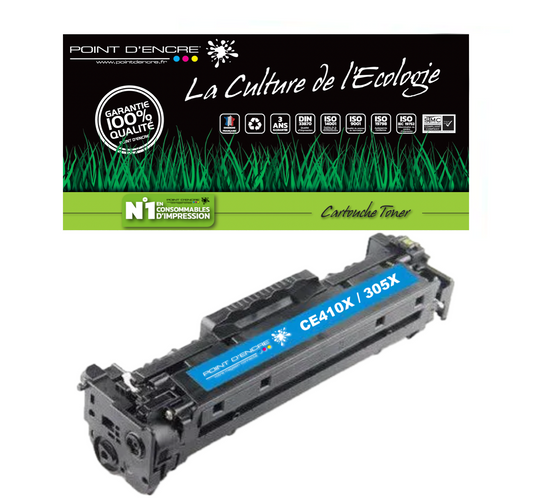 305X / CE410X - CYAN  - Grande capacité Marque Francaise POINT D'ENCRE pour Imprimantes compatibles HP (clhp)