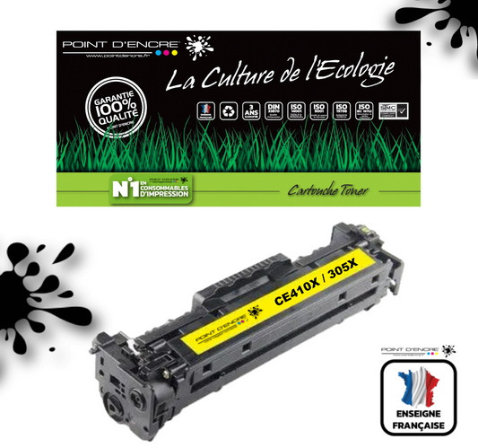 305X / CE410X - JAUNE  - Grande capacité Marque Francaise POINT D'ENCRE pour Imprimantes compatibles HP (clhp)