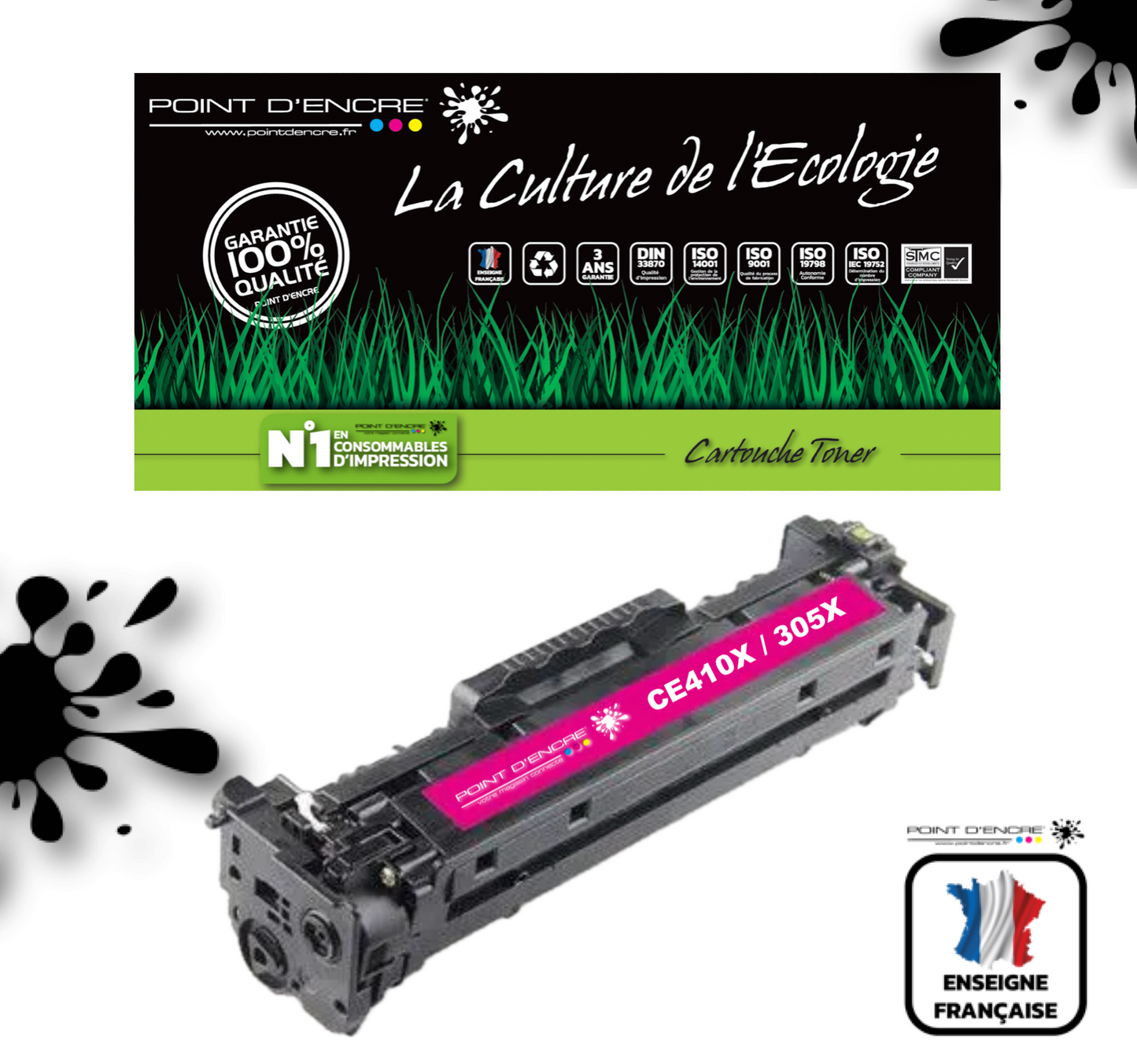 305X / CE410X - MAGENTA  - Grande capacité Marque Francaise POINT D'ENCRE pour Imprimantes compatibles HP (clhp)