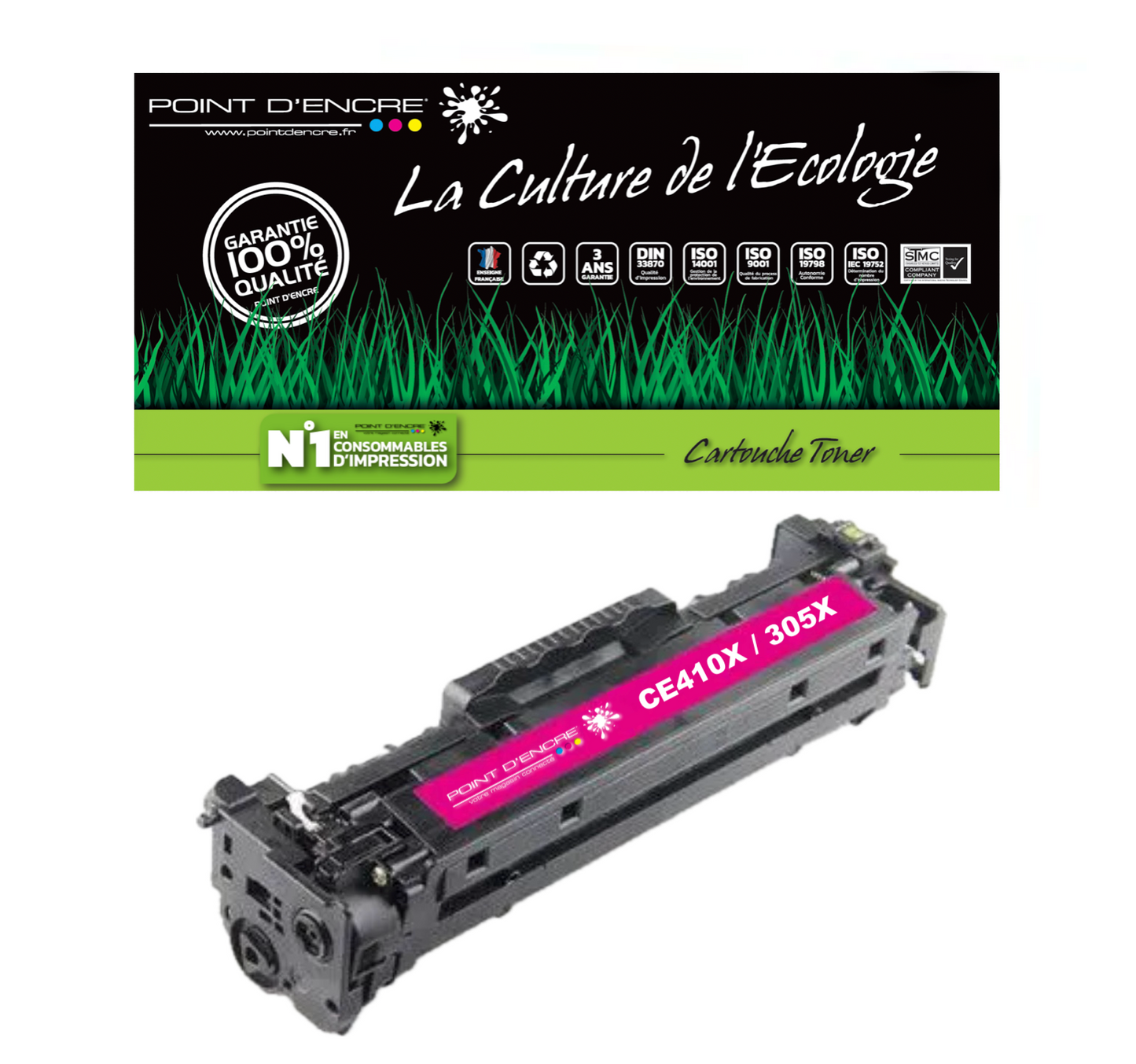 305X / CE410X - MAGENTA  - Grande capacité Marque Francaise POINT D'ENCRE pour Imprimantes compatibles HP (clhp)