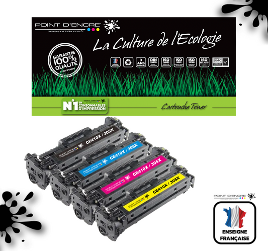 305X / CE410X - ABONNEMENT - NOIR / CYAN / MAGENTA / JAUNE - Grande capacité Marque Francaise POINT D'ENCRE pour Imprimantes compatibles HP (clhp)