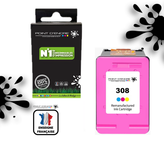 308 - COULEUR - 7FP2UE - Grande capacité de Marque Francaise POINT D'ENCRE - Pour imprimante compatible HP (cehp)
