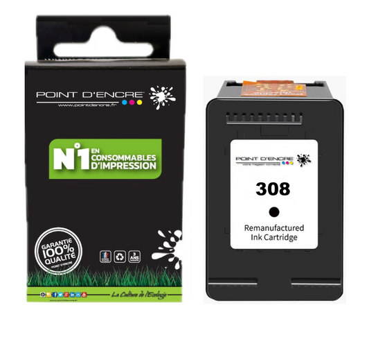 308 - NOIR  - 7FP21UE -  Grande capacité de Marque Francaise POINT D'ENCRE - Pour imprimante compatible HP (cehp)