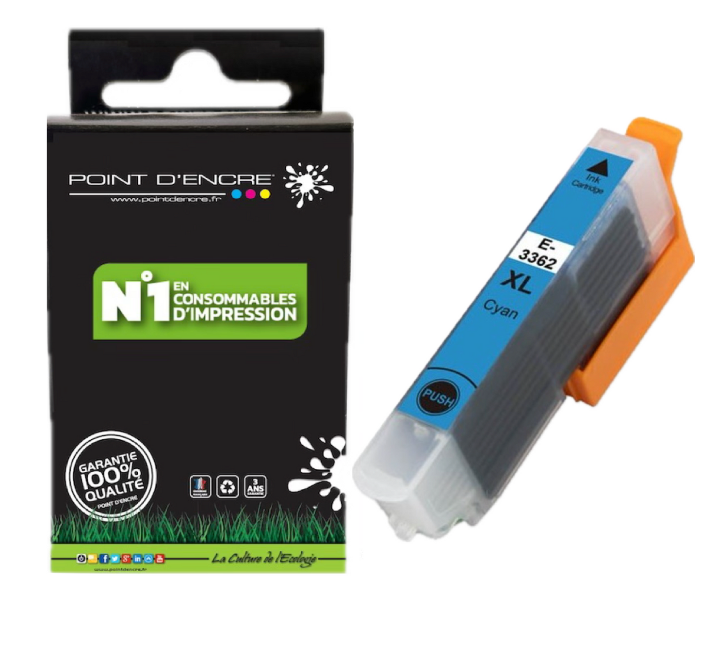 33XL - Orange - CYAN - Grande capacité de Marque Francaise POINT D'ENCRE Pour imprimante compatible EPSON (cee)