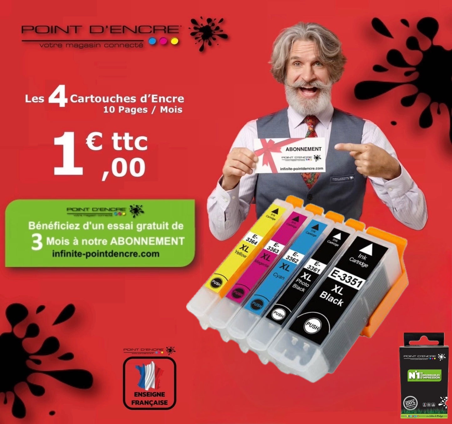 33XL - Orange - ABONNEMENT - NOIR / CYAN / MAGENTA / JAUNE / NOIR PHOTO - Grande capacité de Marque Francaise POINT D'ENCRE Pour imprimante compatible EPSON (cee)
