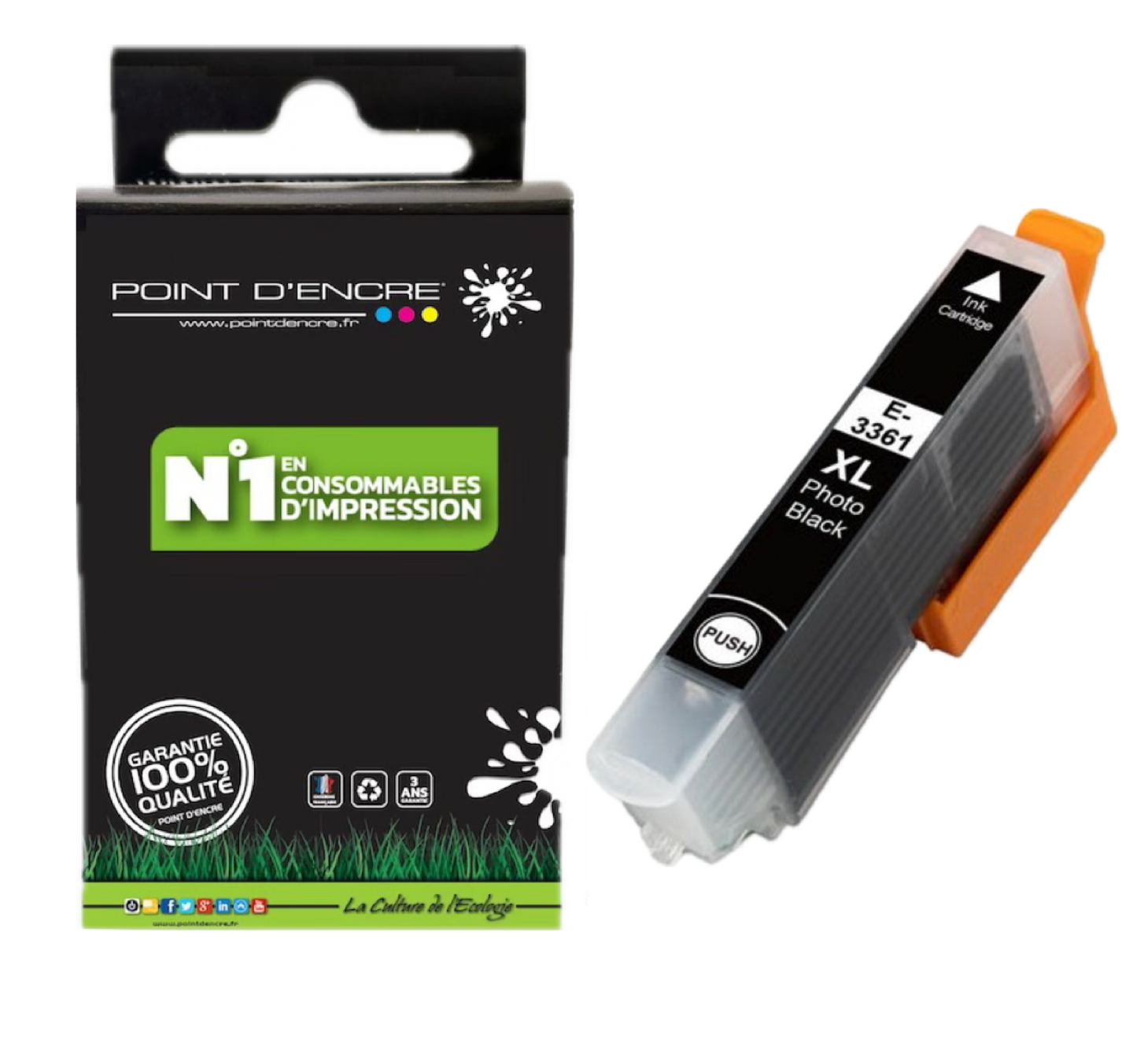 33XL - Orange - NOIR PHOTO - Grande capacité de Marque Francaise POINT D'ENCRE Pour imprimante compatible EPSON (cee)
