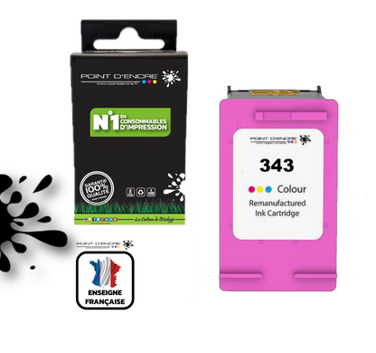 343 - COULEUR - Grande capacité de Marque Francaise POINT D'ENCRE - Pour imprimante compatible HP (cehp)
