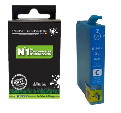 34XL / C13T34724010 - Balle de golf - CYAN - Grande capacité de Marque Française POINT D'ENCRE Pour imprimante compatible EPSON (cee)