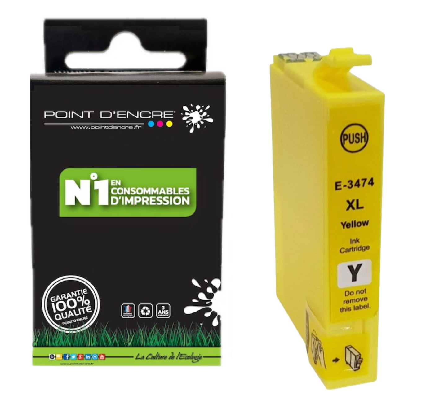 34XL / C13T34744010 - Balle de golf - JAUNE - Grande capacité de Marque Française POINT D'ENCRE Pour imprimante compatible EPSON (cee)
