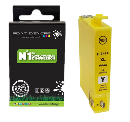34XL / C13T34744010 - Balle de golf - JAUNE - Grande capacité de Marque Française POINT D'ENCRE Pour imprimante compatible EPSON (cee)
