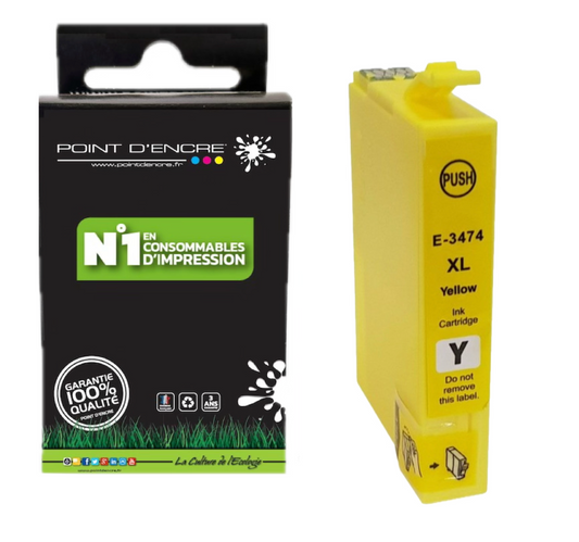 34XL / C13T34744010 - Balle de golf - JAUNE - Grande capacité de Marque Française POINT D'ENCRE Pour imprimante compatible EPSON (cee)