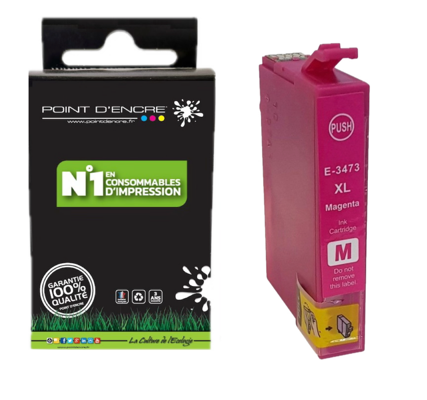 34XL / C13T34734010 - Balle de golf - MAGENTA - Grande capacité de Marque Française POINT D'ENCRE Pour imprimante compatible EPSON (cee)