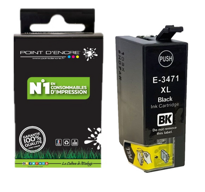 34XL / C13T34714010 - Balle de golf - NOIR - Grande capacité de Marque Française POINT D'ENCRE Pour imprimante compatible EPSON (cee)