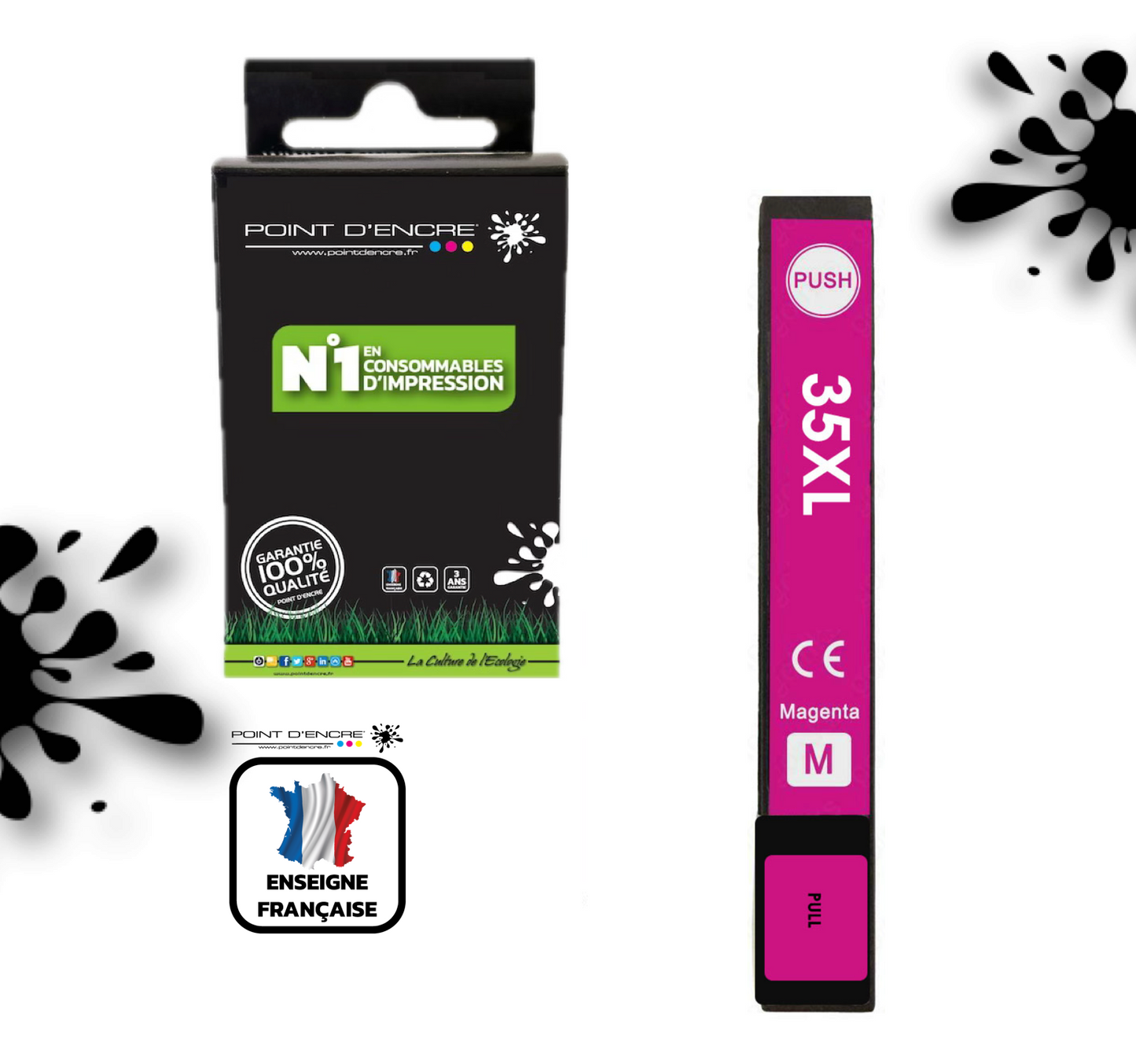 35XL - Cadenas - MAGENTA - Grande capacité de Marque Francaise POINT D'ENCRE Pour imprimante compatible EPSON (cee)