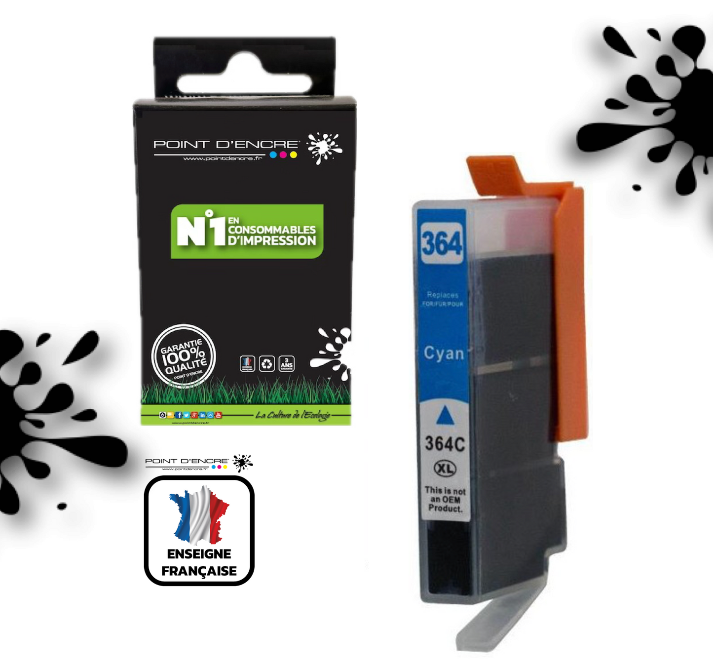 364XL - CYAN - Grande capacité de Marque Francaise POINT D'ENCRE Pour imprimante compatible HP (cehp)