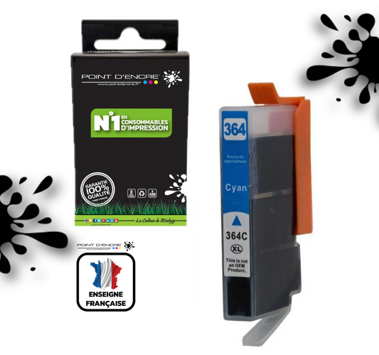 364XL - CYAN - Grande capacité de Marque Francaise POINT D'ENCRE Pour imprimante compatible HP (cehp)