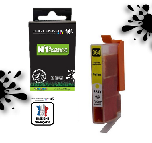 364XL - JAUNE - Grande capacité de Marque Francaise POINT D'ENCRE Pour imprimante compatible HP (cehp)