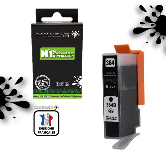364XL - NOIR - Grande capacité de Marque Francaise POINT D'ENCRE Pour imprimante compatible HP (cehp)