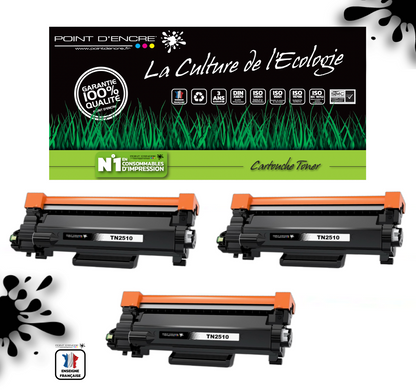 TN2510XL - 3 X NOIR - Grande capacité Marque Francaise POINT D'ENCRE pour Imprimantes compatibles Brother (clbr)