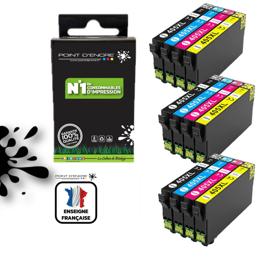 3 X 405XL - Valise - Pack de 4 Cartouches D'encre Noir/Cyan/Magenta/ Jaune - Grande capacité de Marque Française POINT D'ENCRE Pour imprimante compatible EPSON (cee)