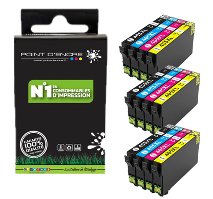3 X 405XL - Valise - Pack de 4 Cartouches D'encre Noir/Cyan/Magenta/ Jaune - Grande capacité de Marque Française POINT D'ENCRE Pour imprimante compatible EPSON (cee)