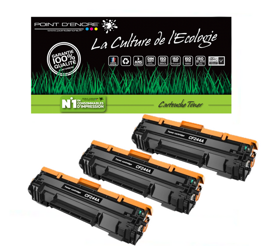 3 X CF244A/44A - Noir - Grande capacité Marque Francaise POINT D'ENCRE pour Imprimantes compatibles HP (clhp) (Copie)