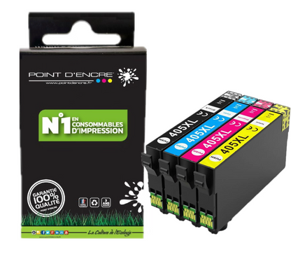 405XL - Valise - ABONNEMENT - Pack de 4 Cartouches D'encre Noir/Cyan/Magenta/ Jaune - Grande capacité de Marque Française POINT D'ENCRE Pour imprimante compatible EPSON (cee)