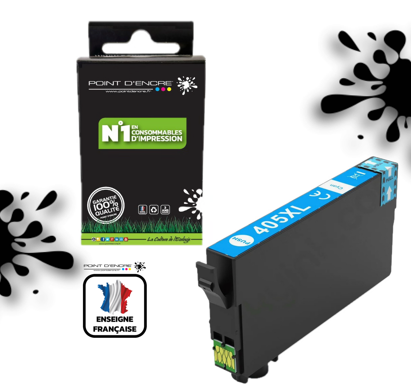 405XL - Valise - CYAN - Grande capacité de Marque Française POINT D'ENCRE Pour imprimante compatible EPSON (cee)