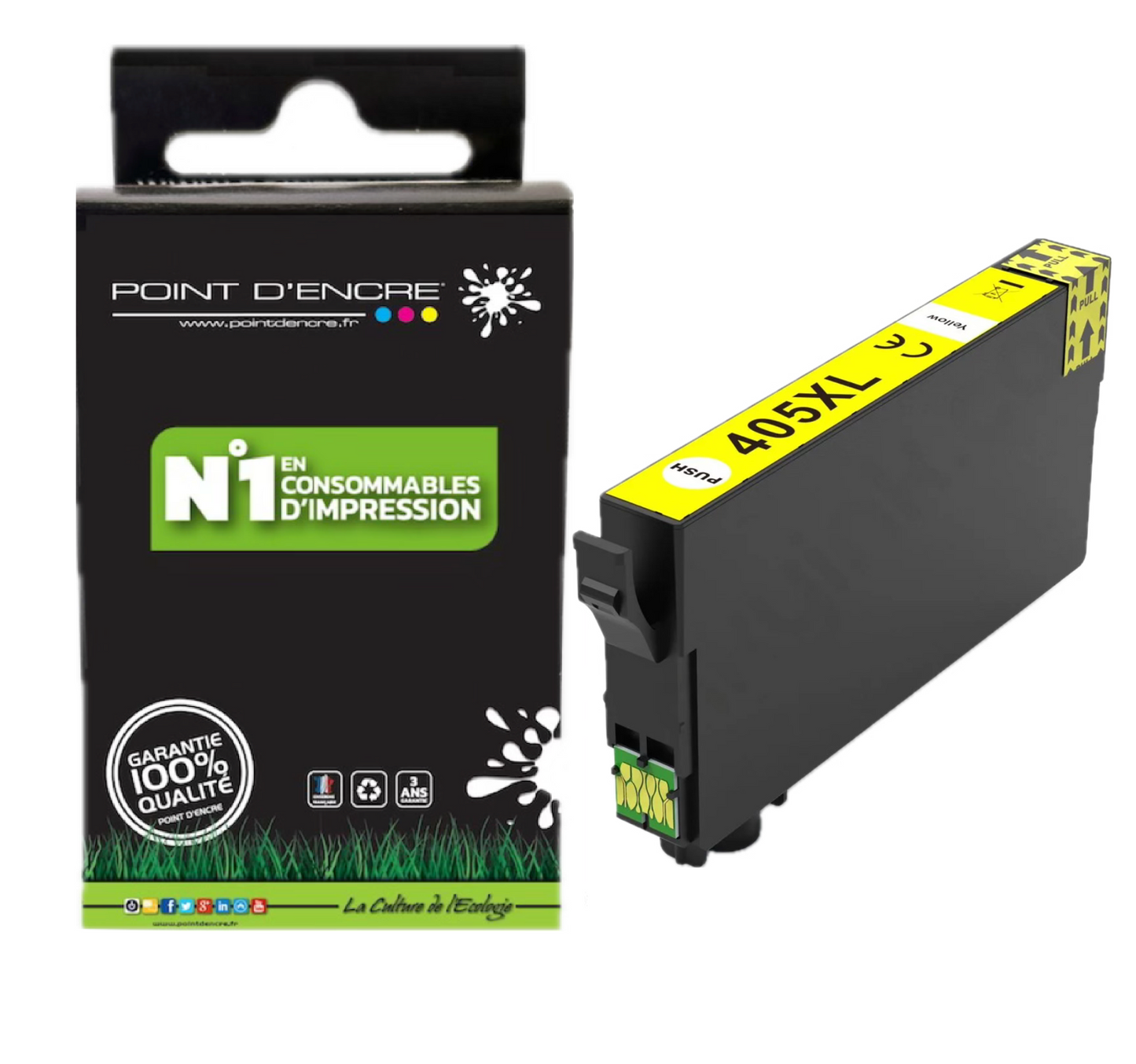 405XL - Valise - JAUNE - Grande capacité de Marque Française POINT D'ENCRE Pour imprimante compatible EPSON (cee)