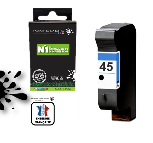 45XL / 15XL - NOIR - Grande capacité de Marque Française POINT D'ENCRE - Pour imprimante compatible HP (cehp)