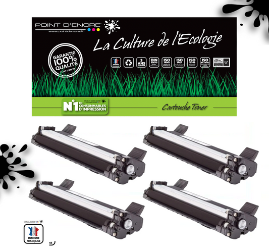 TN1050 - 4 X Noir - Cartouche d'encre Toner - Grande capacité Marque Francaise POINT D'ENCRE pour Imprimantes compatibles Brother (clp)