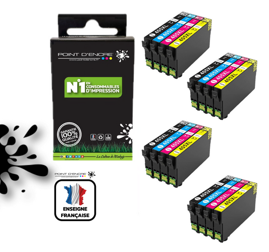 4 X 405XL - Valise - Pack de 4 Cartouches D'encre Noir/Cyan/Magenta/ Jaune - Grande capacité de Marque Française POINT D'ENCRE Pour imprimante compatible EPSON (cee)