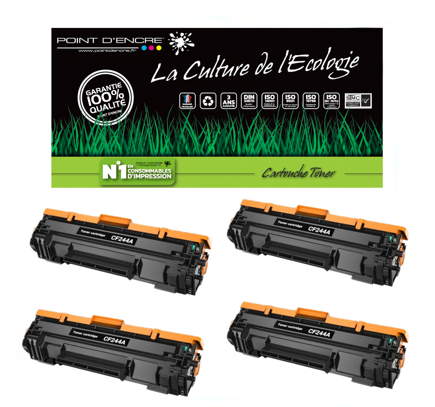 4 X CF244A/44A - Noir - Grande capacité Marque Francaise POINT D'ENCRE pour Imprimantes compatibles HP (clhp)